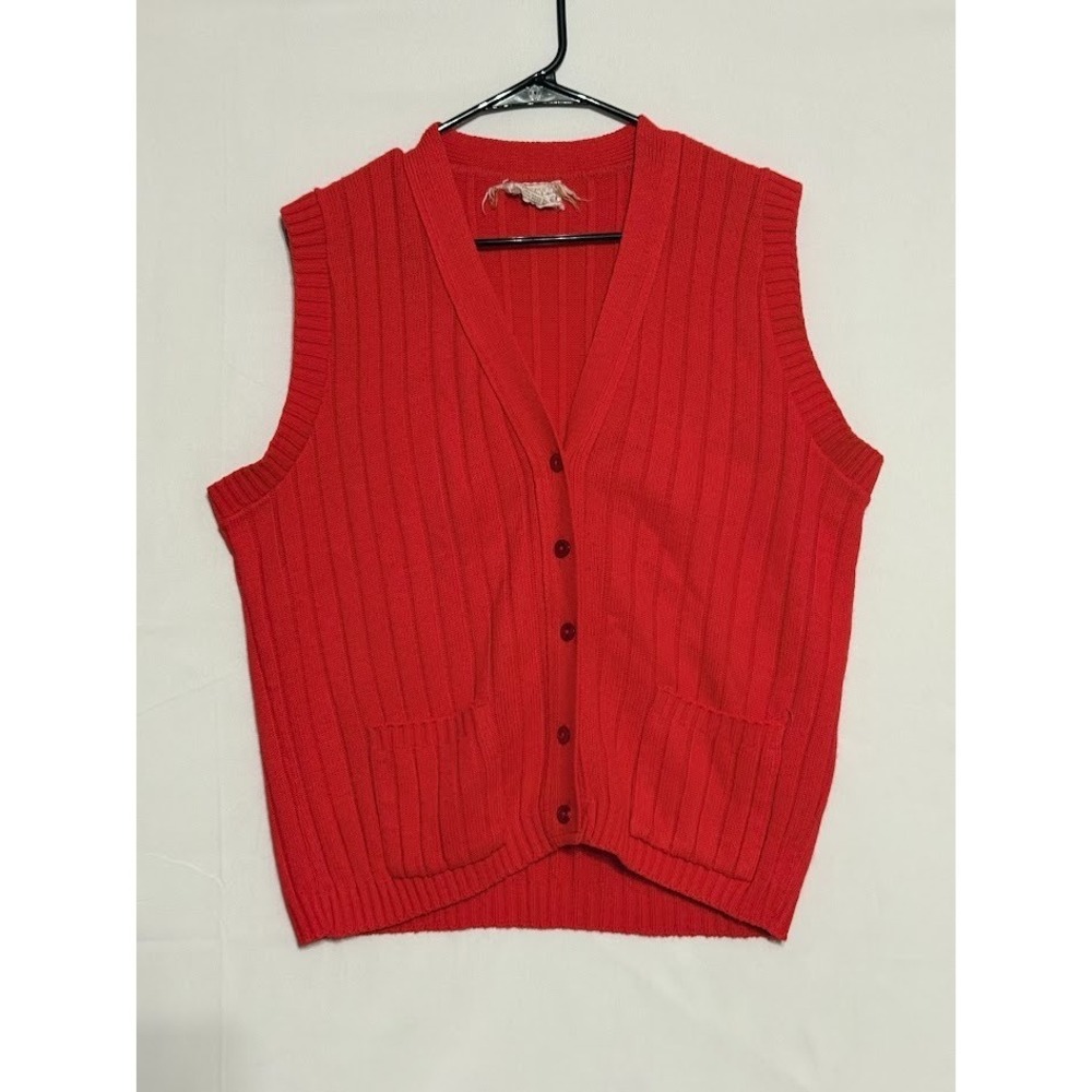 Vintage Kate collins Made In USA Red Knit Sweater Vest Womens Large 90s Ribbed